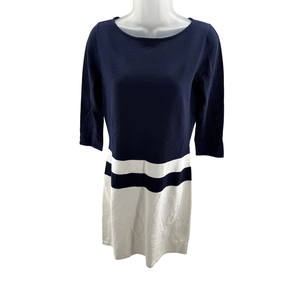 Lauren Ralph Lauren Navy White Colorblock Knit Sheath Dress‎ Medium Sample NEW